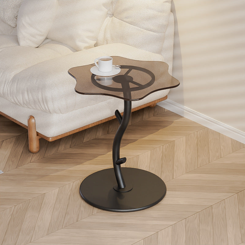 Contemporary Creative Clouds Rock Slab Tempered Glass Carbon Steel End Table 1-Tier For Bedroom