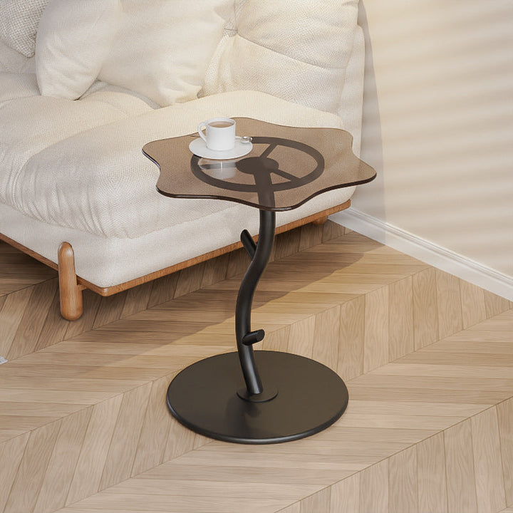 Contemporary Creative Clouds Rock Slab Tempered Glass Carbon Steel End Table 1-Tier For Bedroom