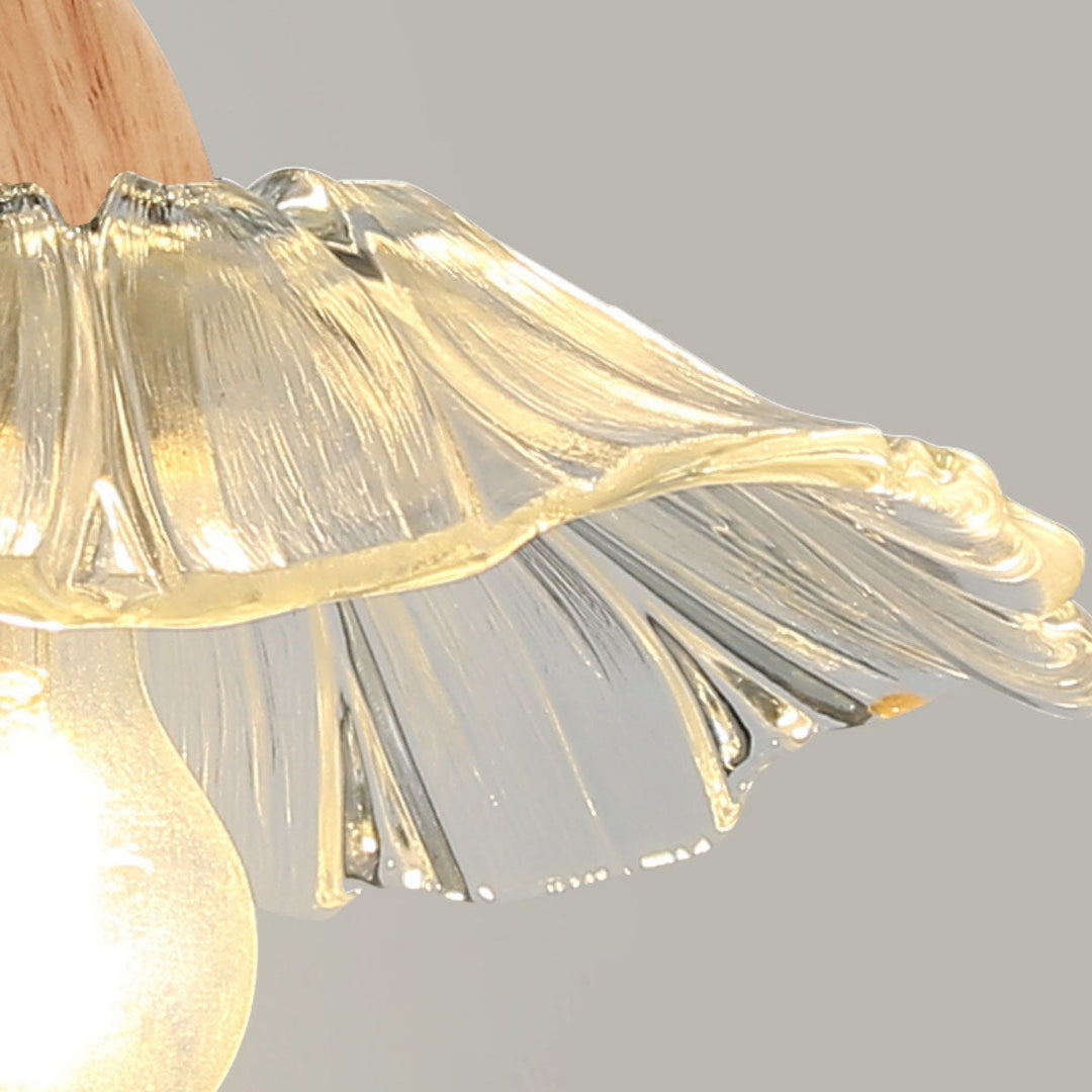 Art déco moderne en bois avec abat-jour en verre en forme de feuille de lotus, lustre à 1/3 lumières pour chambre à coucher 