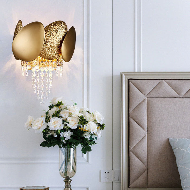 Applique murale contemporaine de luxe en cristal de fer à deux lumières de forme ovale irrégulière pour salon 