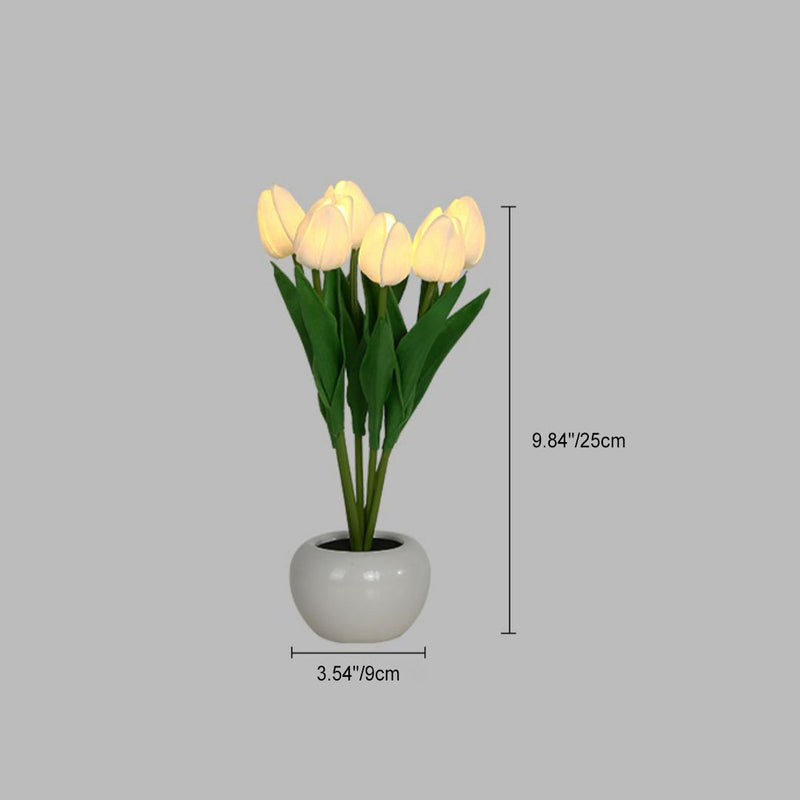 مصباح طاولة LED بتصميم حديث على طراز آرت ديكو من السيراميك PU مع زهرة توليب محاكاة للجانب السرير 