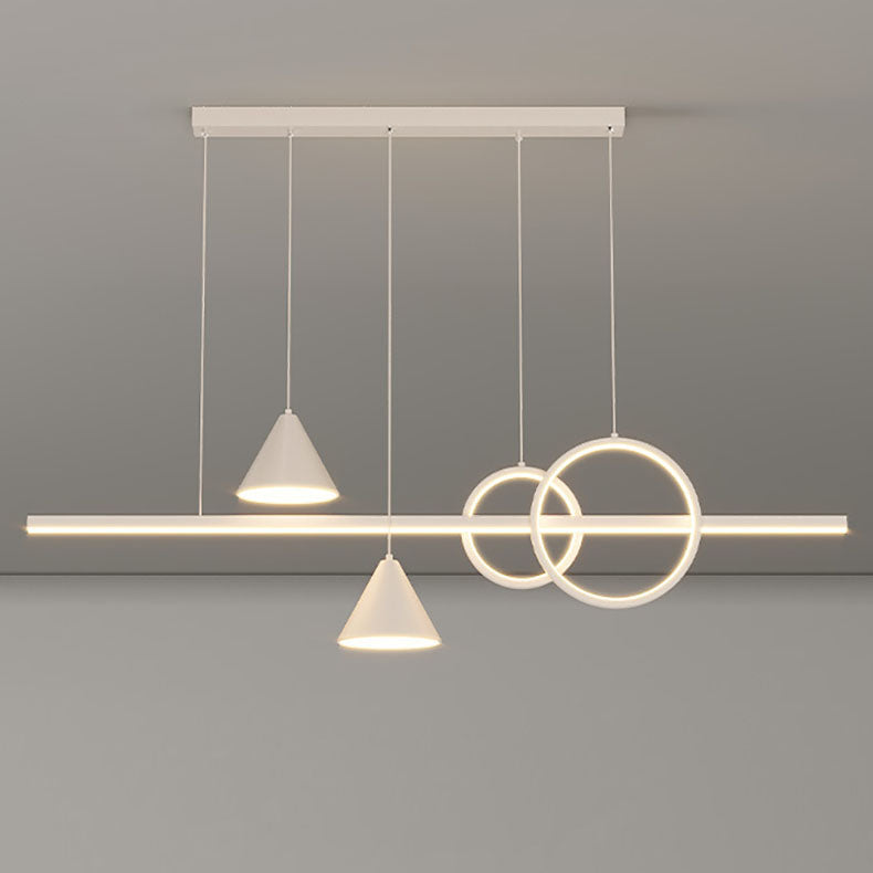 Moderne minimalistische Streifen Kegel Kreis Eisen Acryl LED Kronleuchter Insel Licht für Esszimmer 