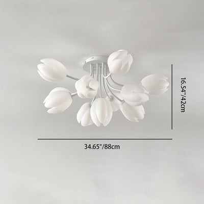 Modern Art Deco Tulip Flower Design 3/7/11/13 Light Semi-Flush Mount Ceiling Light For Living Room