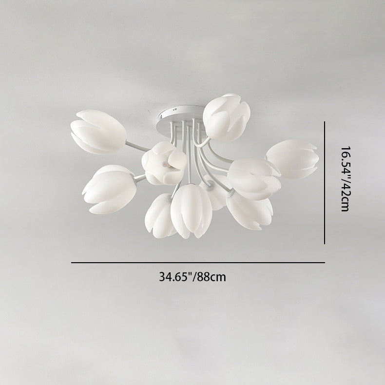 Modern Art Deco Tulip Flower Design 3/7/11/13 Light Semi-Flush Mount Ceiling Light For Living Room