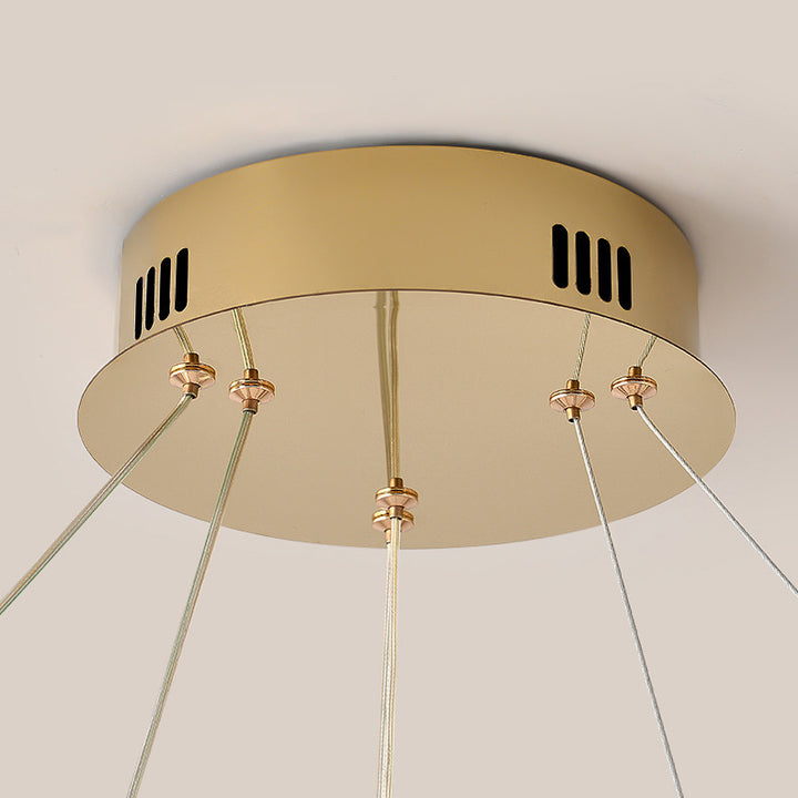 Lustre LED en cristal circulaire en aluminium de luxe contemporain pour salle à manger 