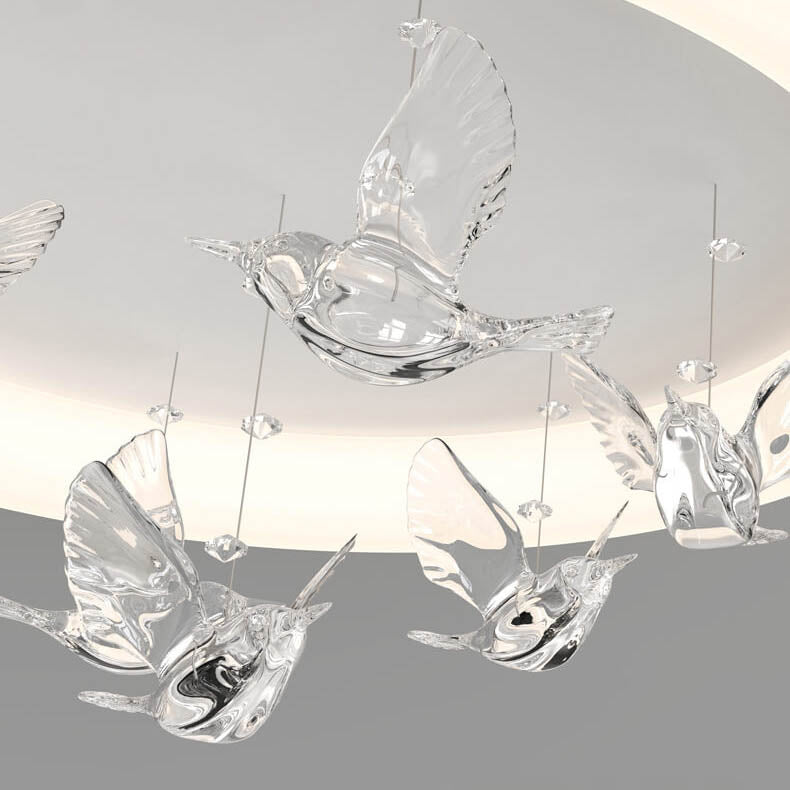 Zeitgenössische nordische runde Vogel Eisen Acryl LED Deckenleuchte für Schlafzimmer 