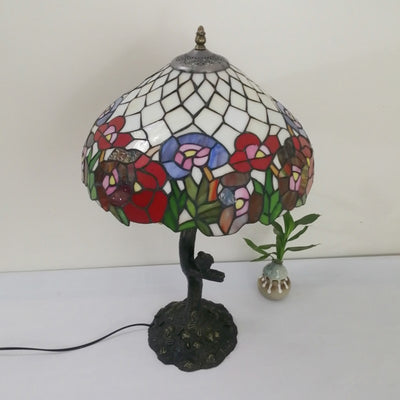 Traditional Tiffany Flower Stained Glass Resin Base 2-Light Table Lamp For Living Room