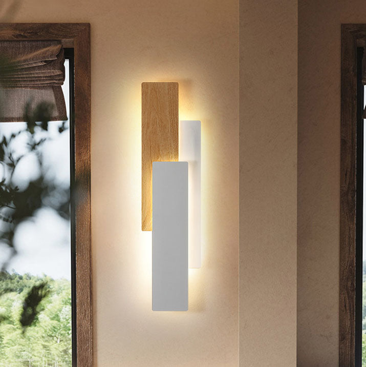 مصباح حائط LED مستطيل هندسي بسيط بحبيبات الخشب الحديثة 