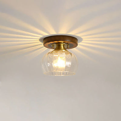 Modern Transitional Glass Cup Shape Solid Wood 1-Light Semi-Flush Mount Ceiling Light For Living Room