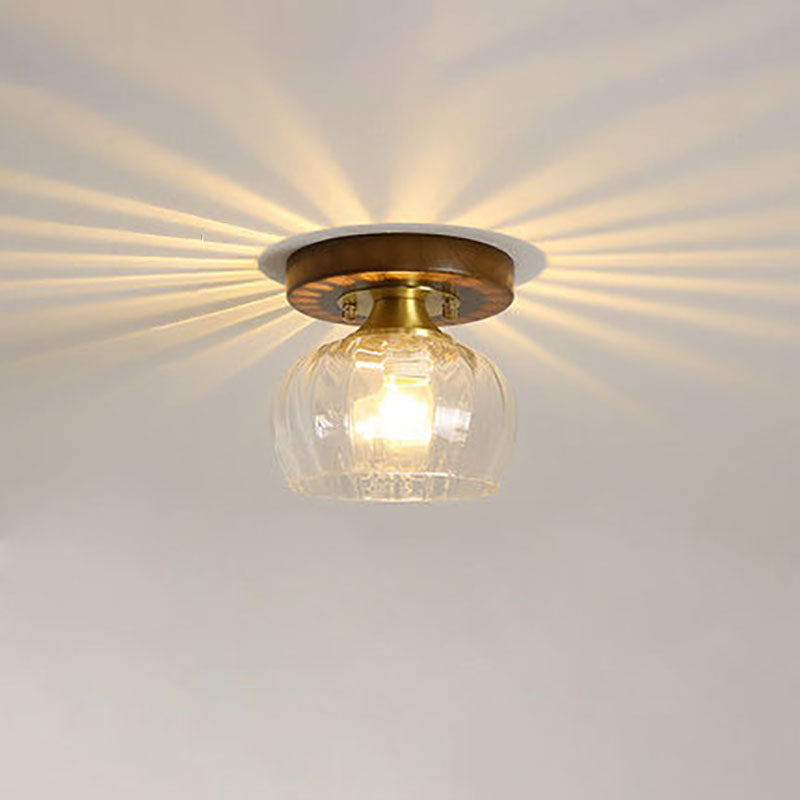 Modern Transitional Glass Cup Shape Solid Wood 1-Light Semi-Flush Mount Ceiling Light For Living Room