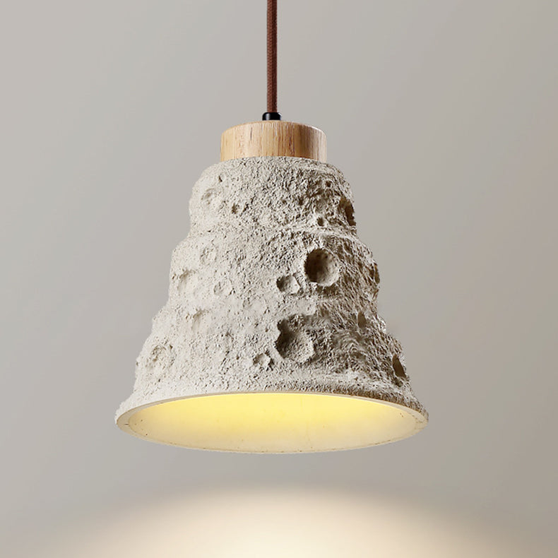 Zeitgenössische industrielle Kuppel konische Massivholz Zement 1-Licht Pendelleuchte für Wohnzimmer 