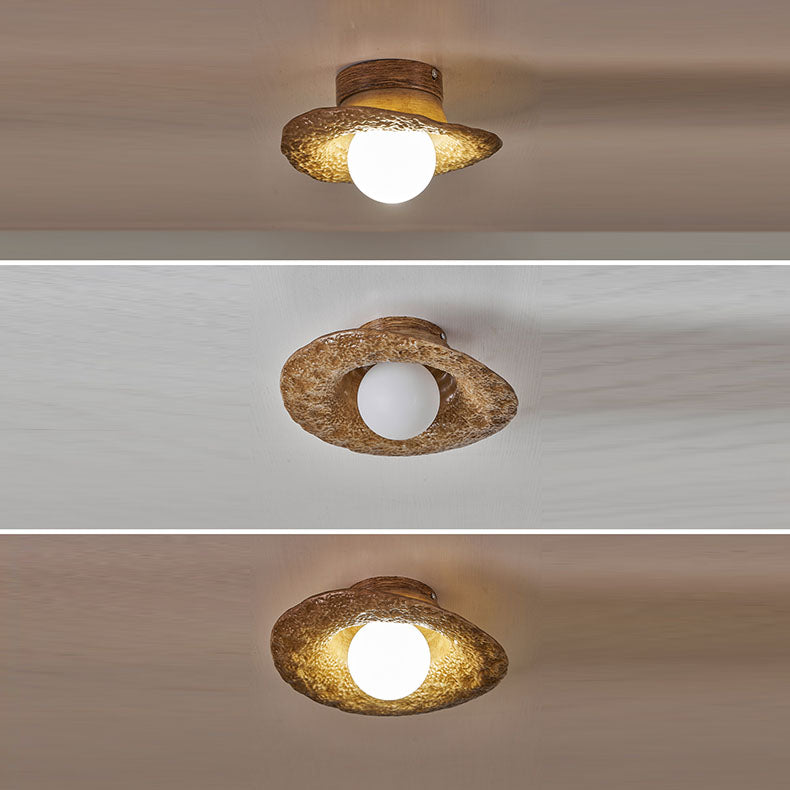 Traditional Vintage Straw Hat Resin Hardware 1-Light Flush Mount Ceiling Light For Bedroom