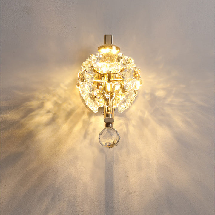 Modern Luxury Metal Iron Stainless Steel Crystal Ball Cylinder 1-Light Wall Sconce Lamp For Bedside
