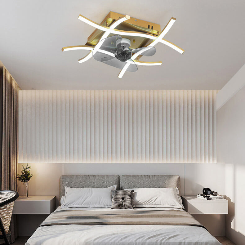 Modern Minimalist Square Aluminum Corrugated Inverter LED Flush Mount Ceiling Fan Light