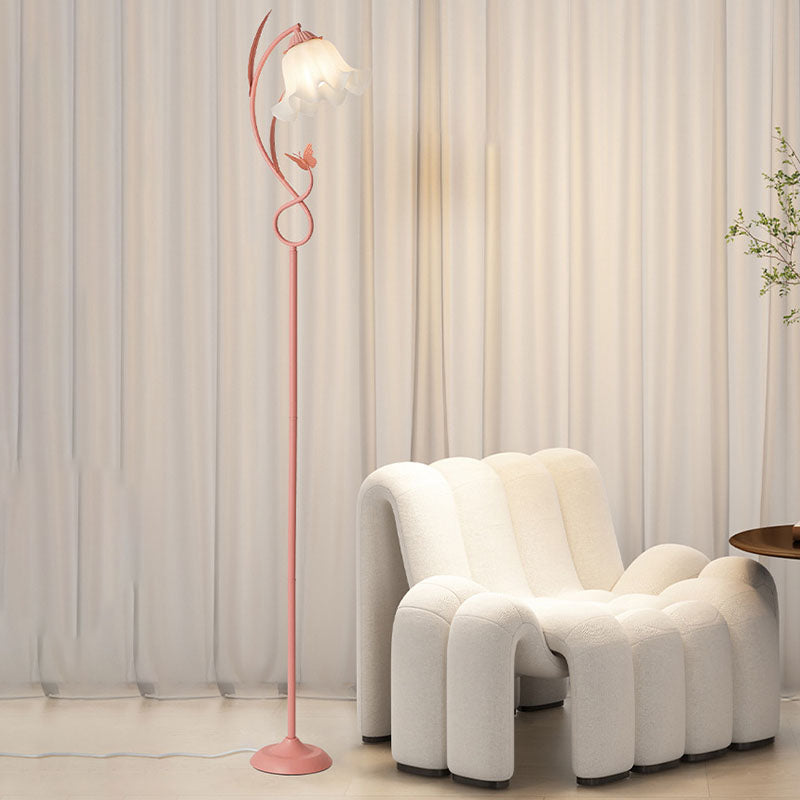 Modern Minimalist Floral Iron Acrylic 1-Light Standing Floor Lamp For Living Room