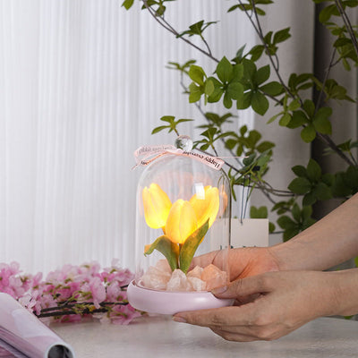 Moderne Einfachheit Zylinder Blume Holz Glas LED Tisch Lampe Für Wohnzimmer 