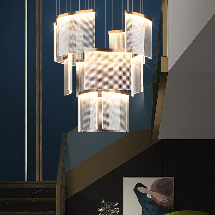 Zeitgenössischer minimalistischer quadratischer Fliesen-Acryl-Aluminium-LED-Kronleuchter für Schlafzimmer 