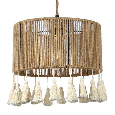 Moderne Küsten-Pendelleuchte mit runder Quaste aus Hanfseil und Rattan, 1 Licht, für Schlafzimmer 