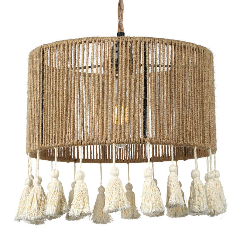 Moderne Küsten-Pendelleuchte mit runder Quaste aus Hanfseil und Rattan, 1 Licht, für Schlafzimmer 