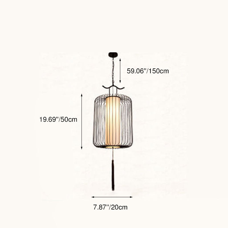 Nouveau style chinois rétro suspension à 1 lumière avec abat-jour en forme de cage à oiseaux 