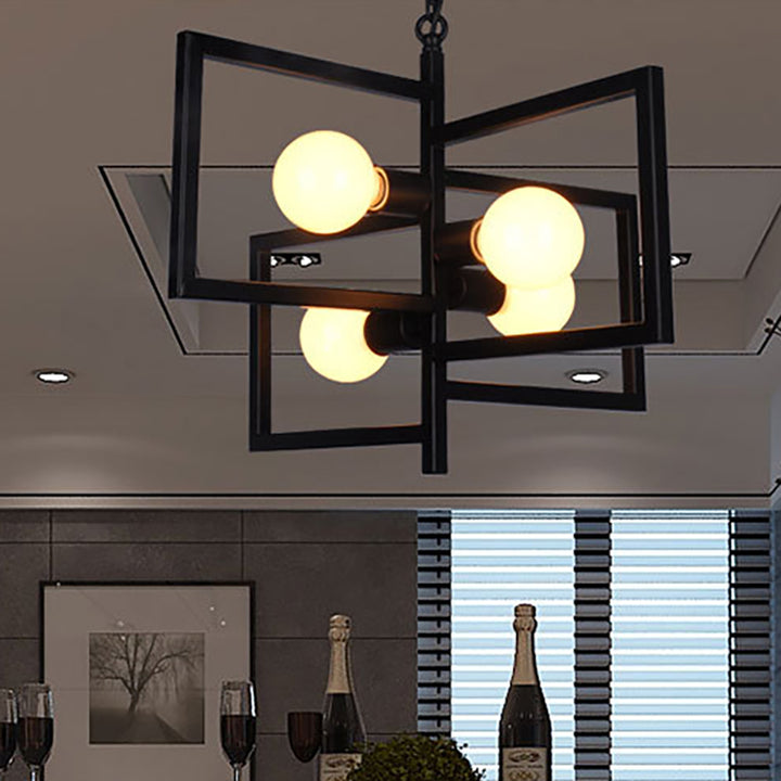 Chandelier moderne minimaliste carré en fer à 4 lumières pour salon 