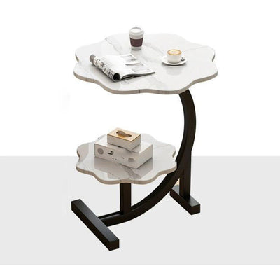 Table d'appoint contemporaine simplicité forme de pétale en marbre cadre en acier triangulaire à 2 niveaux pour salon 