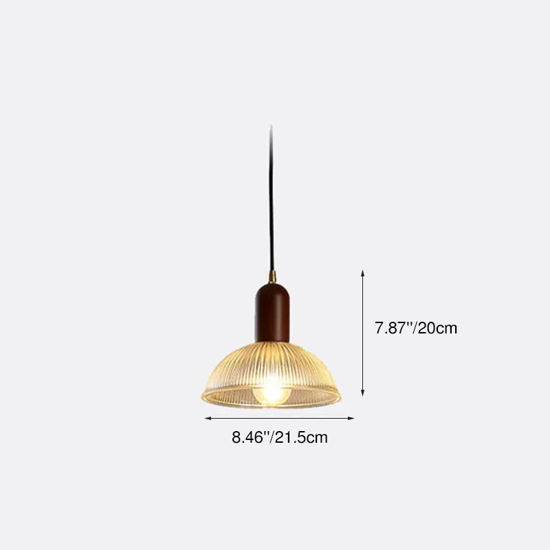 Vintage geripptes Glas 1-Licht Schalenpendelleuchte 