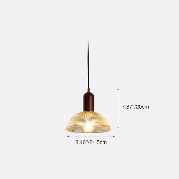 Vintage geripptes Glas 1-Licht Schalenpendelleuchte 