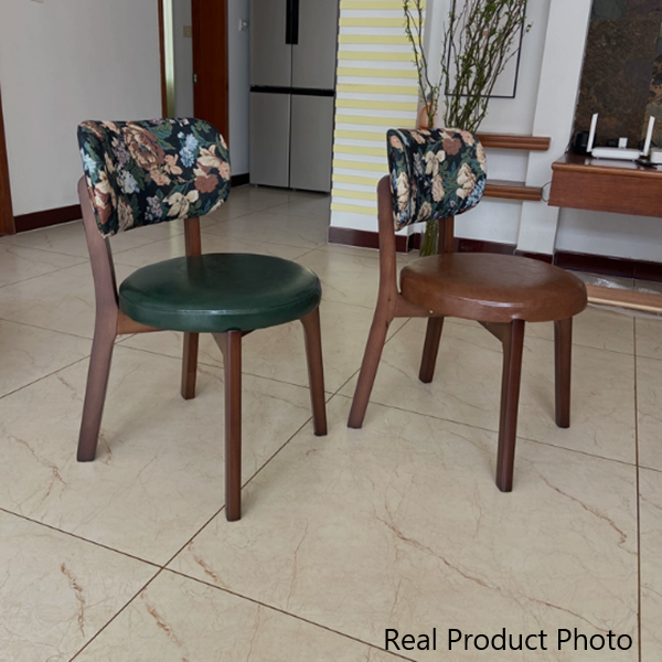 Traditional French Arc Round Rubberwood Plywood Faux Oil Wax Leather Corduroy Linen Cotton Dining Chair Backrest Armless For Dining Room