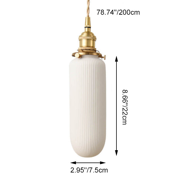 Contemporary Nordic Textured Ceramics 1-Light Long Jar Pendant Light For Bedroom