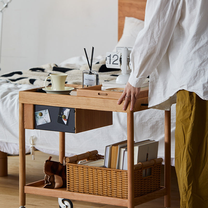Mesa de café rectangular de vidrio y madera escandinava contemporánea de 2 niveles para sala de estar 