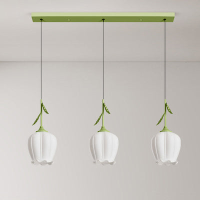 Zeitgenössischer kreativer Blumen-Glas-Eisen-Blätter-Entwurf 3-Licht-Insel-Licht-Kronleuchter für Wohnzimmer 