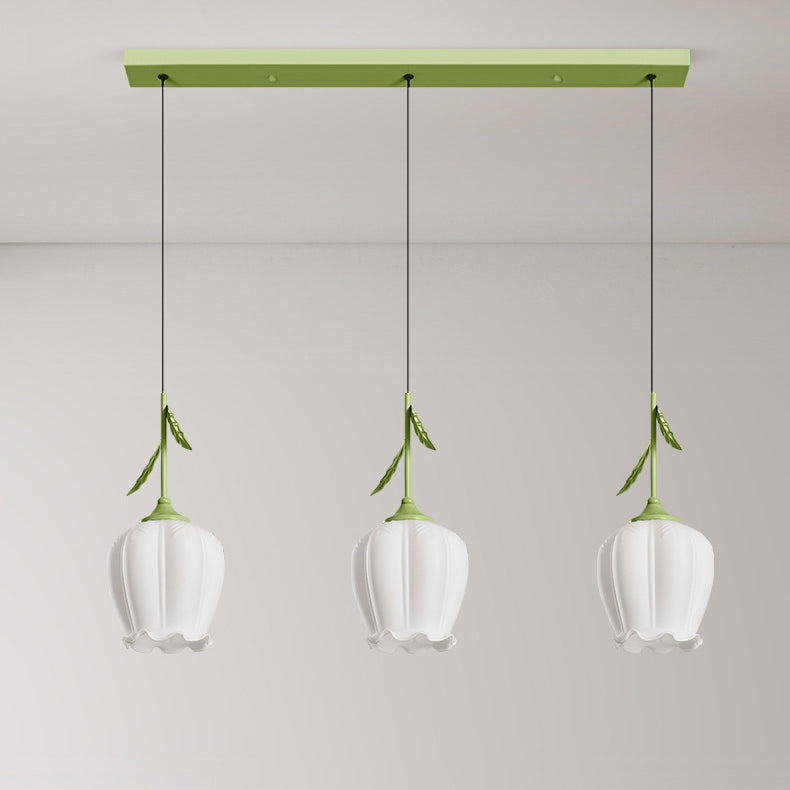 Zeitgenössischer kreativer Blumen-Glas-Eisen-Blätter-Entwurf 3-Licht-Insel-Licht-Kronleuchter für Wohnzimmer 
