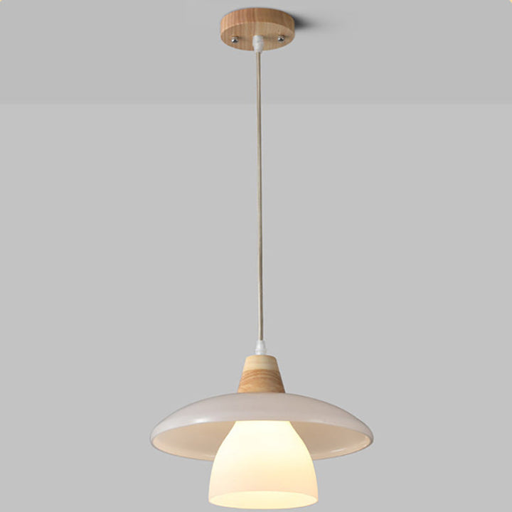 Suspension Luminaire 1 Lumière en Verre et Bois de Style Vintage Traditionnel pour Chambre 
