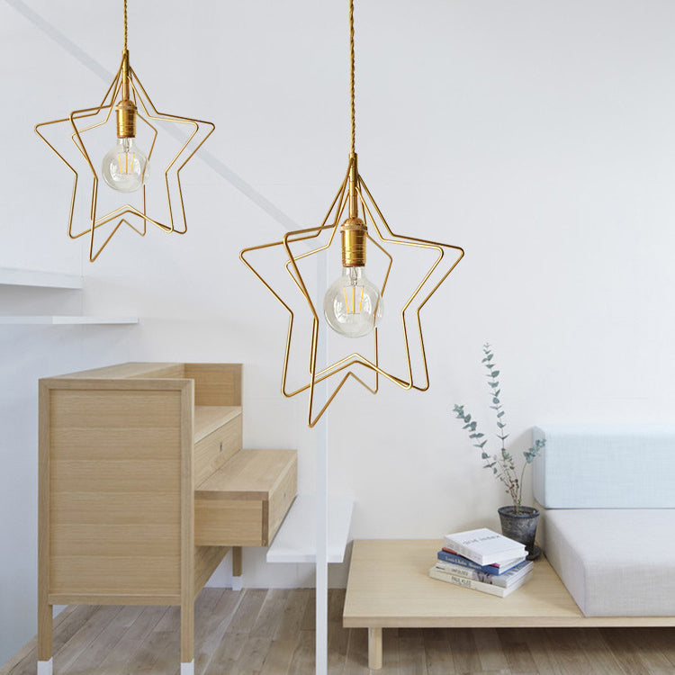 Contemporary Scandinavian Triple Star Iron 1-Light Pendant Light For Living Room