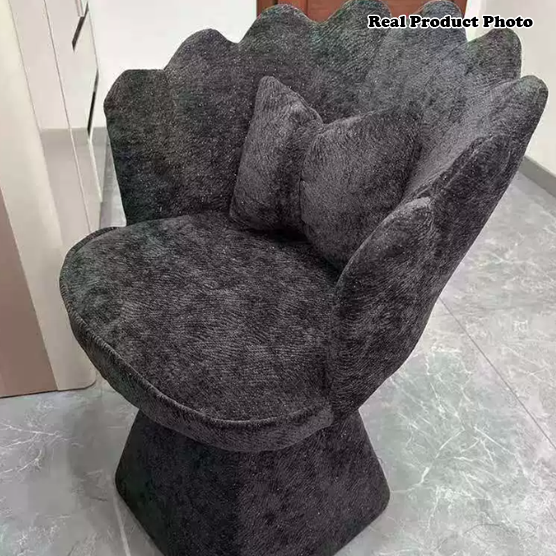Taburete giratorio de tocador con forma de pétalo, de terciopelo y madera maciza de estilo francés tradicional, con respaldo y sin brazos, para dormitorio 