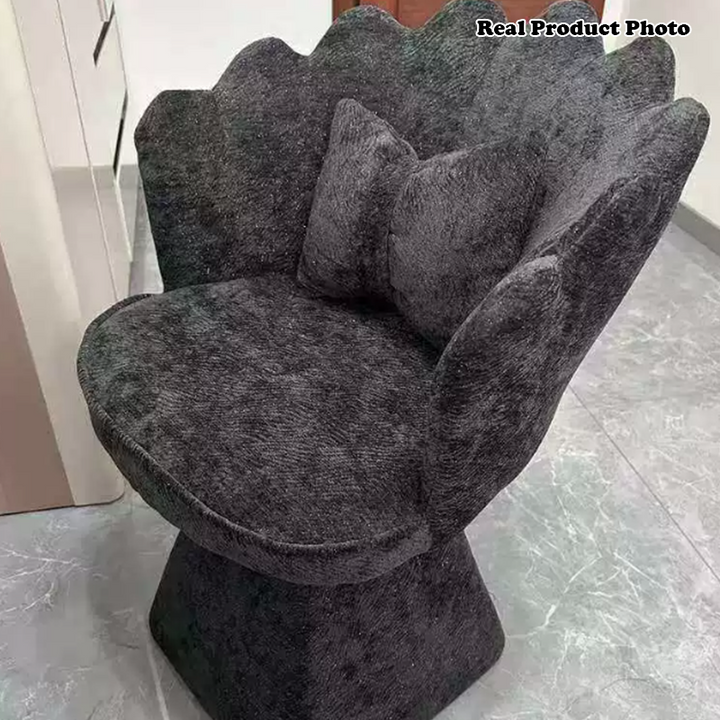 Taburete giratorio de tocador con forma de pétalo, de terciopelo y madera maciza de estilo francés tradicional, con respaldo y sin brazos, para dormitorio 