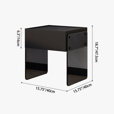 Table de nuit rectangulaire minimaliste moderne en bois avec plateau en verre et 1 tiroir pour chambre 