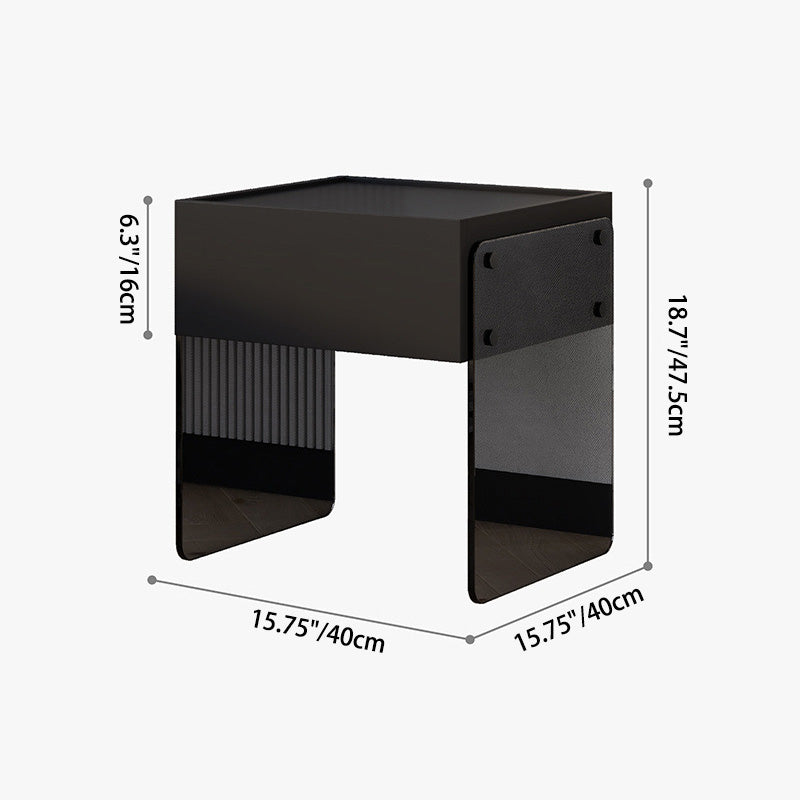 Table de nuit rectangulaire minimaliste moderne en bois avec plateau en verre et 1 tiroir pour chambre 
