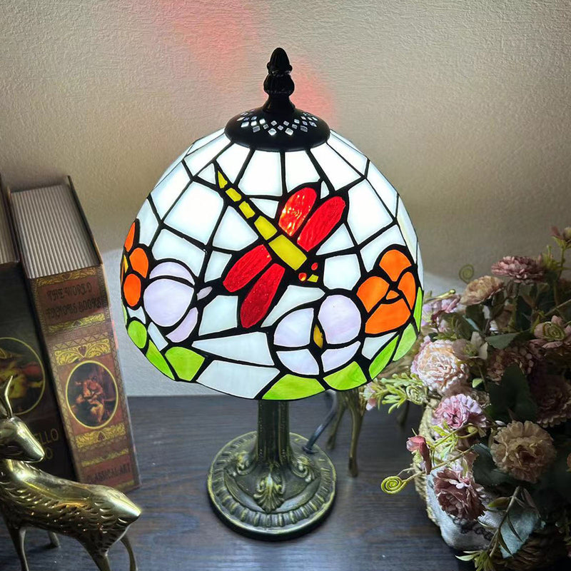 Traditionelle Tiffany Legierung Glas Dome Blume 1-Licht Tischlampe für Nachttisch 