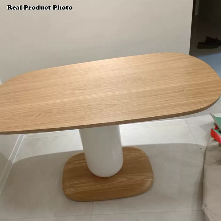 Traditional Japanese Elliptical Oak Wood Cat Scratch Leather Dining Table &amp; Chair Set For 4/6 Seats
