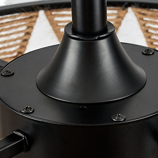 Ventilador de techo con cilindro de cuerda de cáñamo industrial creativo de 4 luces y varillas hacia abajo 
