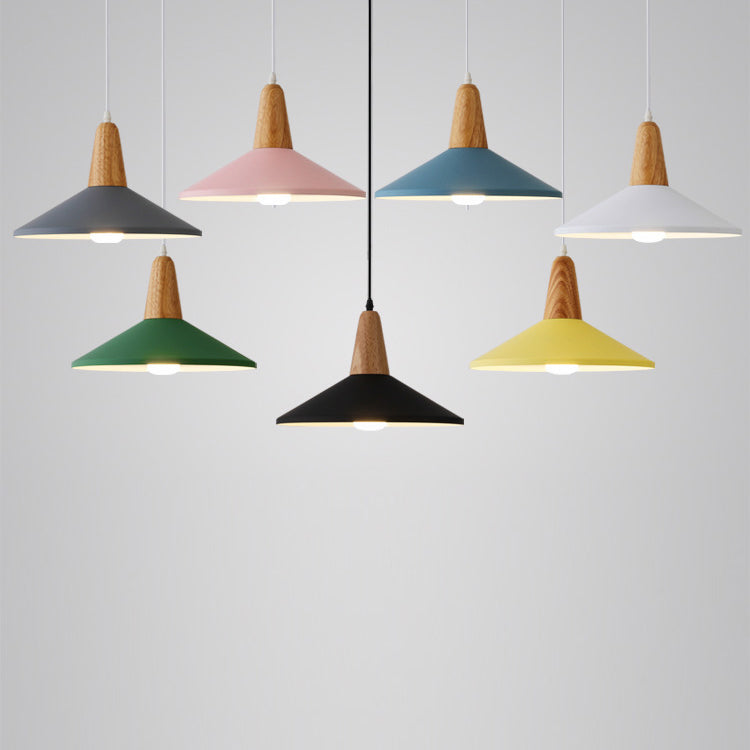 Modern Minimalist Macaron Color Aluminum Solid Wood 1-Light Pendant Light