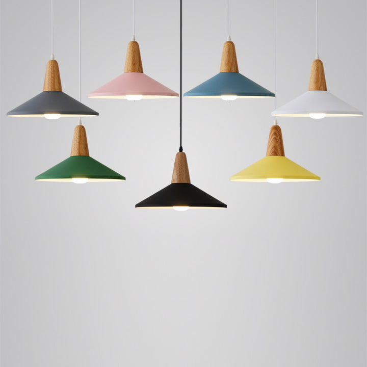 Modern Minimalist Macaron Color Aluminum Solid Wood 1-Light Pendant Light
