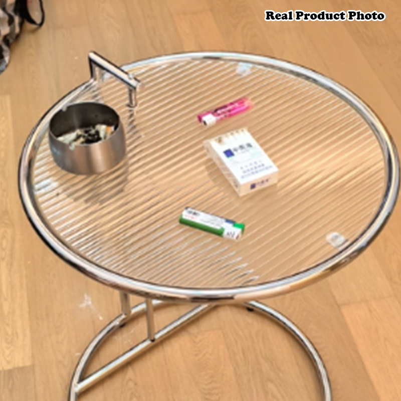 Modern Minimalist Round Glass Steel Coffee Table For Living Room