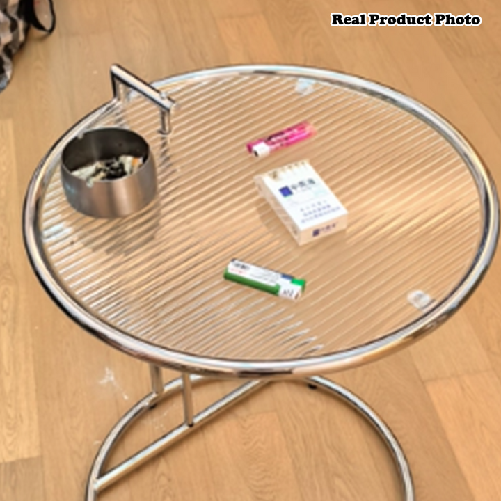 Modern Minimalist Round Glass Steel Coffee Table For Living Room
