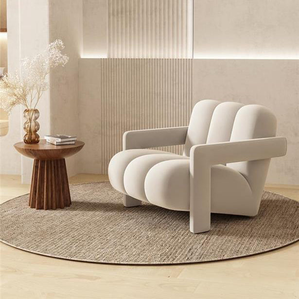 Sillón individual contemporáneo escandinavo de terciopelo y tejido sherpa con madera y espuma, con respaldo y reposabrazos, para sala de estar 