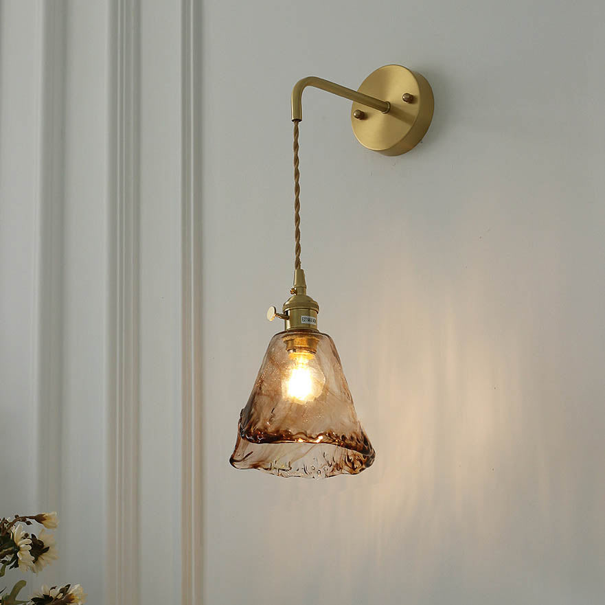 Modern Eclectic Amber Brass Glass Geometric Jar 1-Light Wall Sconce Lamp For Living Room