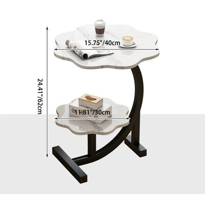 Table d'appoint contemporaine simplicité forme de pétale en marbre cadre en acier triangulaire à 2 niveaux pour salon 