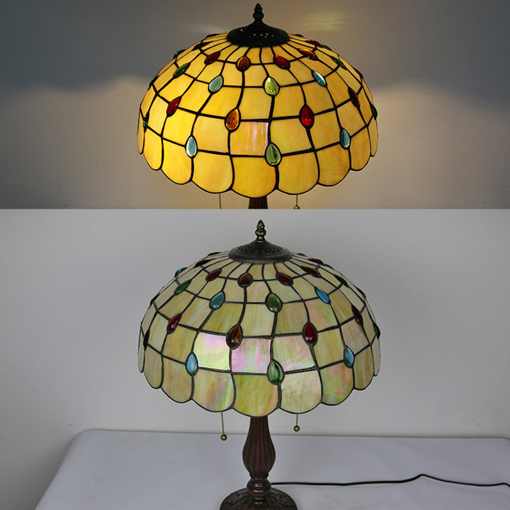 Lámpara de Mesa de 2 Luces con Base de Resina y Vidrio Tiffany Tradicional con Diseño de Pavo Real y Girasol para Estudio 